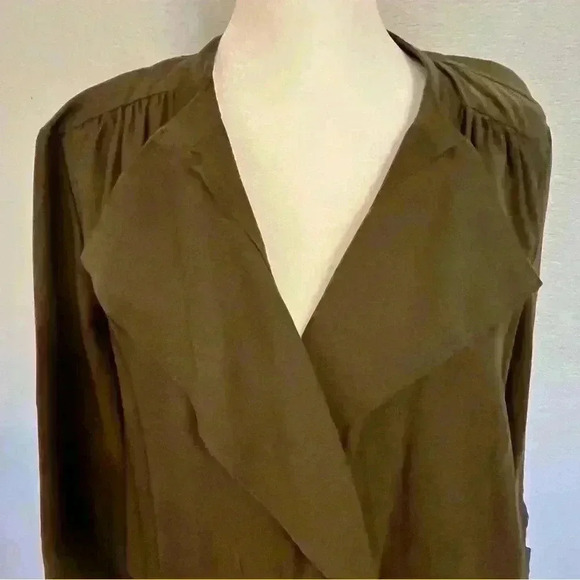 Nine West medium army green utility jacket coat draped front zip roll tab sleeve - Picture 3 of 14